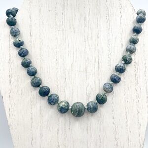 Vintage Les Bernard Necklace Blue Green Gray Coral‎ Graduated Bead 19.5"